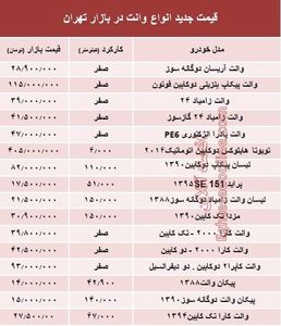 قیمت جدید انواع وانت در بازار تهران +جدول